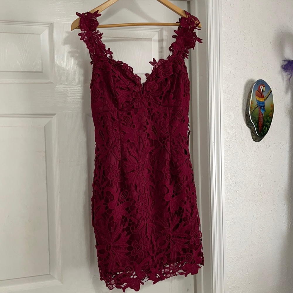 Lulus garnet wedding guest lace mini dress